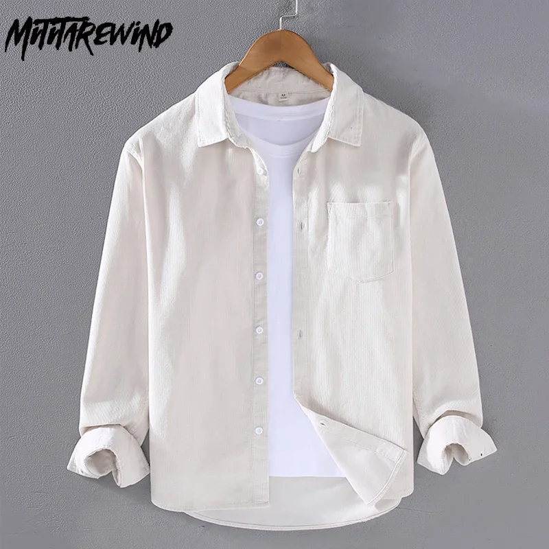 Corduroy Button Up Shirt Men - Camicia bianca a maniche lunghe da