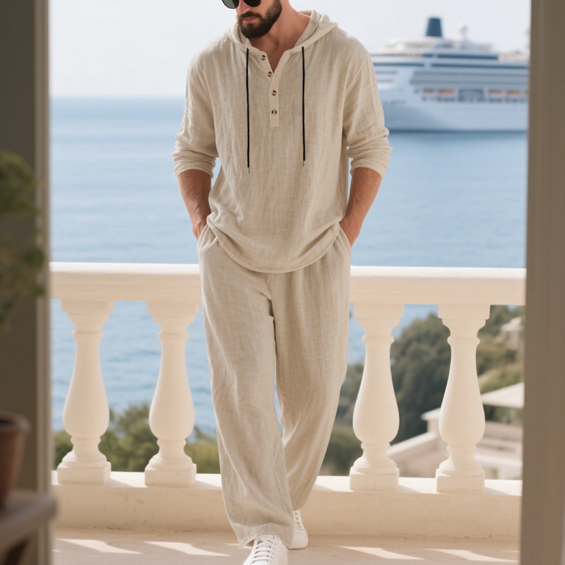 Mens Linen Shirt Long Sleeve - Completo Casual da Uomo in Lino