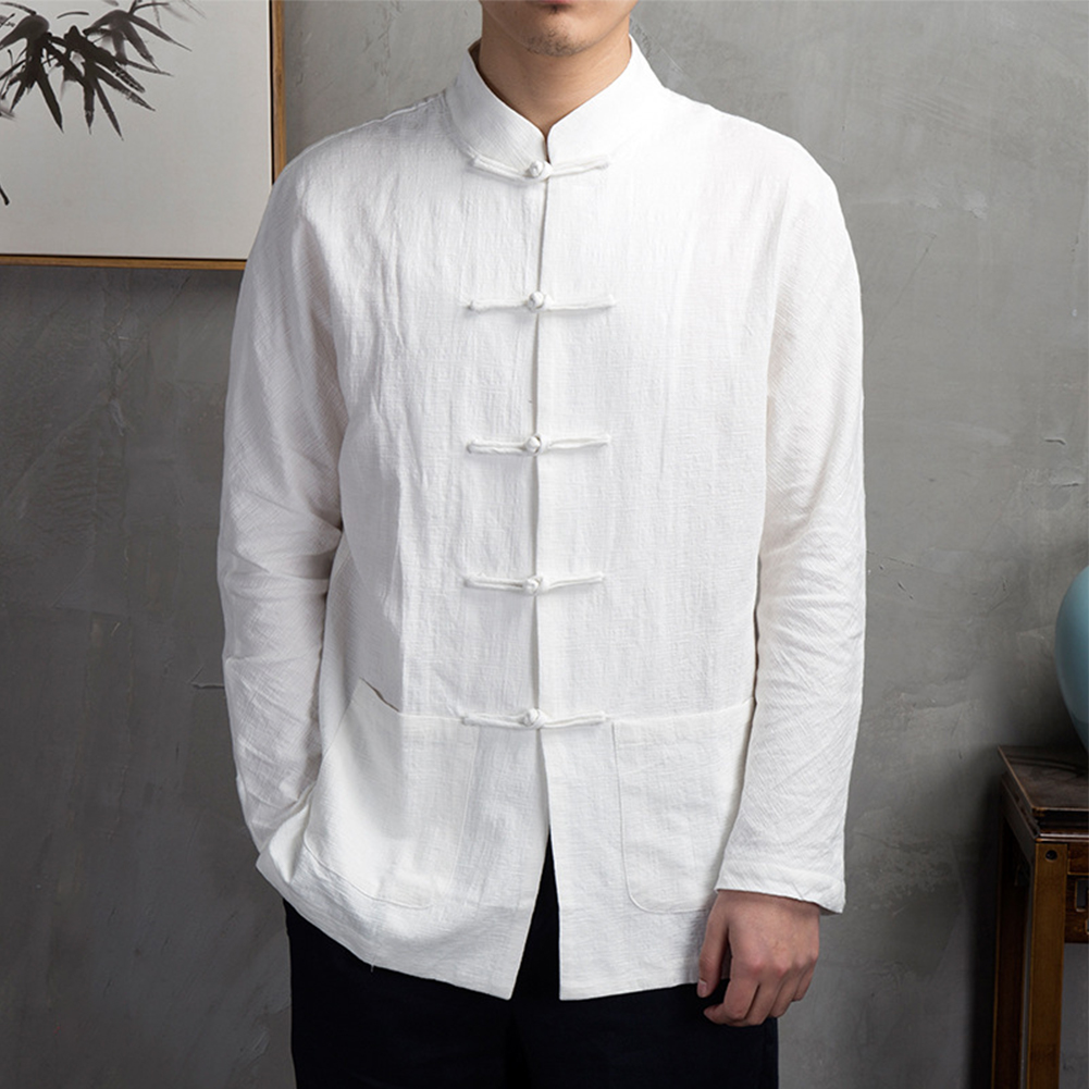 Mens Linen Shirt Long Sleeve - Abbigliamento Tradizionale Cinese Retrò Casual per