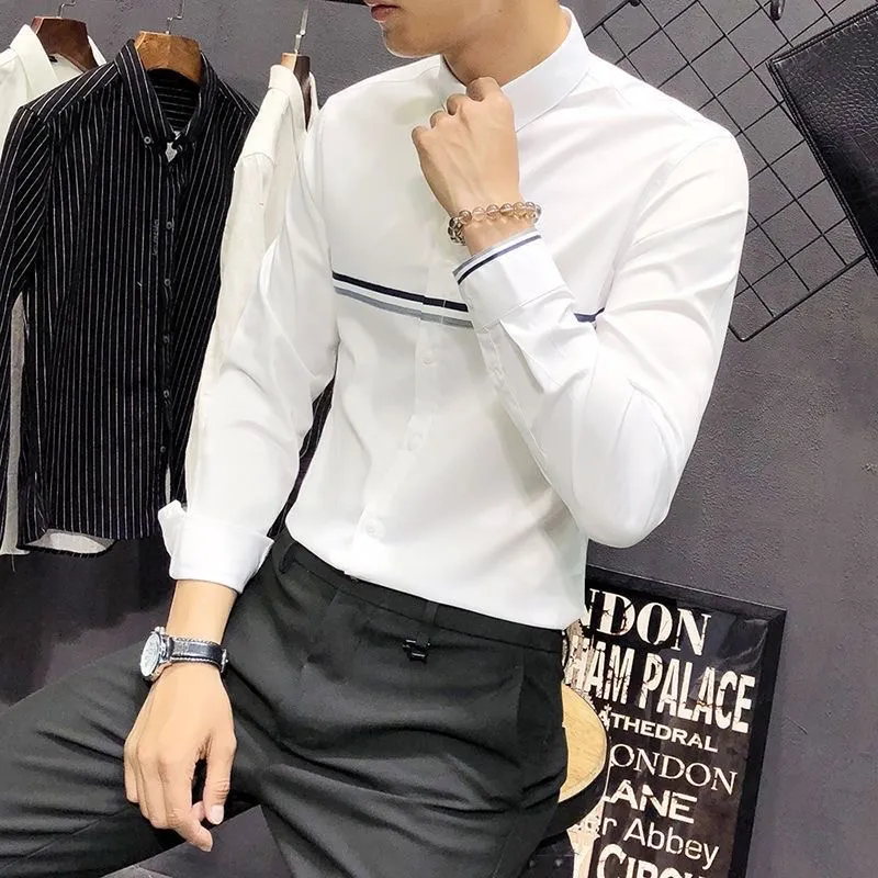 Mandarin Collar Formal Shirt Slim Fit - Camicia da Uomo con Colletto alla
