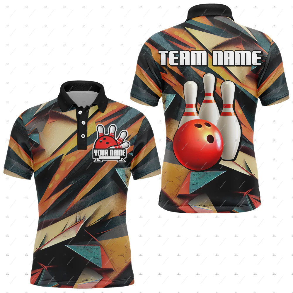 Short Sleeve Bowling Shirt Retro - Magliette Polo Personalizzate con Nome, Design