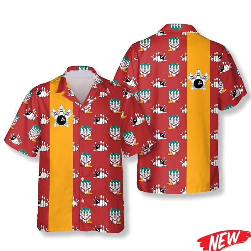 Short Sleeve Bowling Shirt Retro - Camicia hawaiana classica con motivo bowling