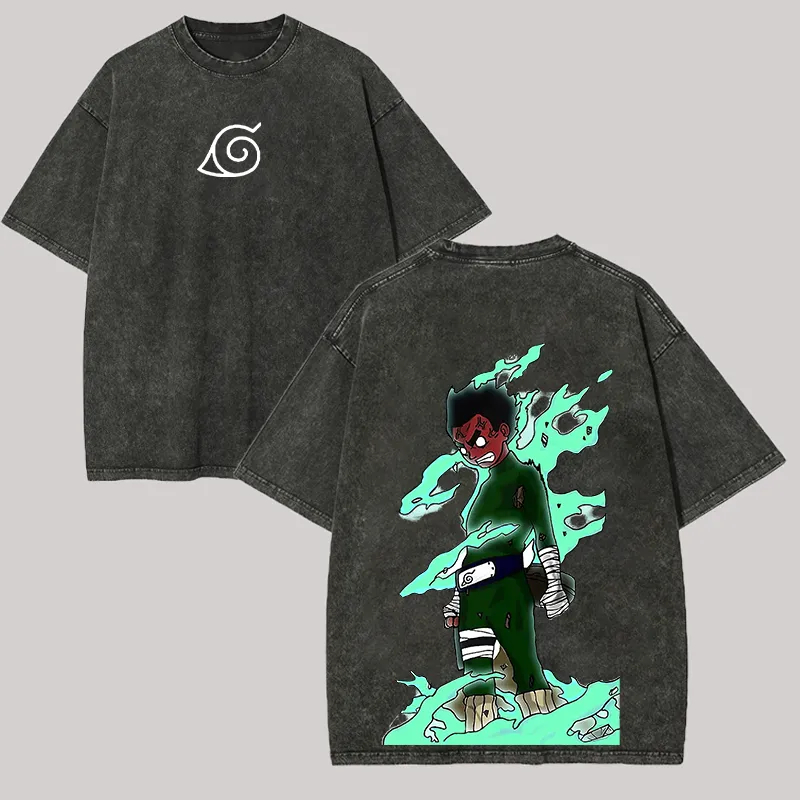 Acid Wash Vintage Graphic T Shirt - T-Shirt Rock Lee Eight Gates, Naruto