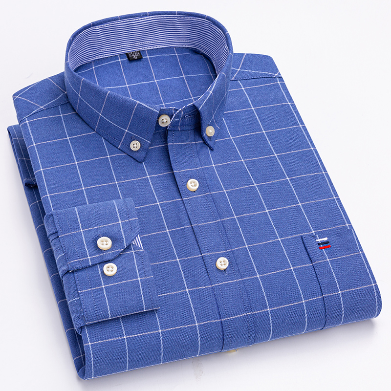 Oxford Cotton Casual Shirt Business - Camicie scozzesi a righe da uomo