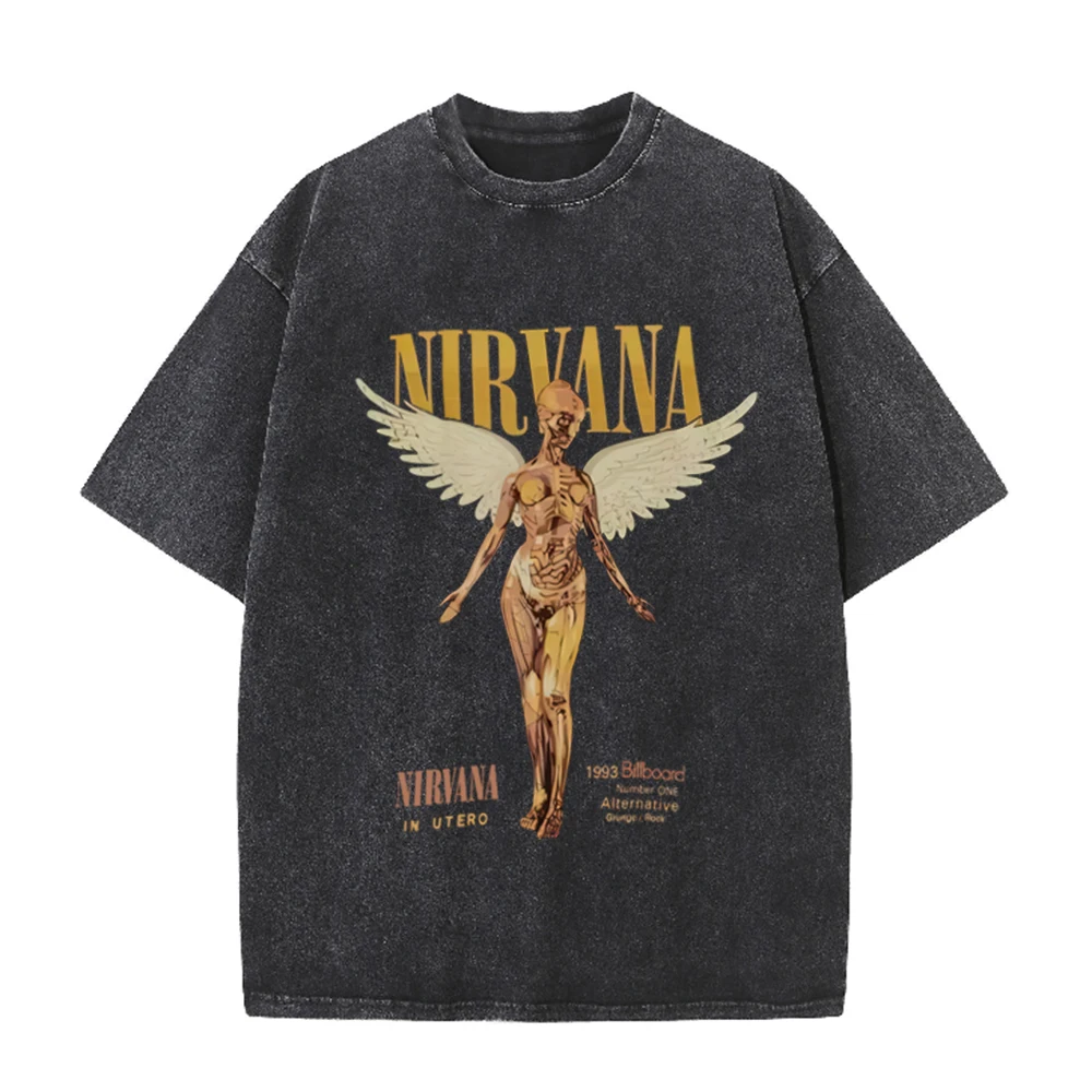Acid Wash Vintage Graphic T Shirt - T-shirt Oversize Effetto Acid Wash Retrò