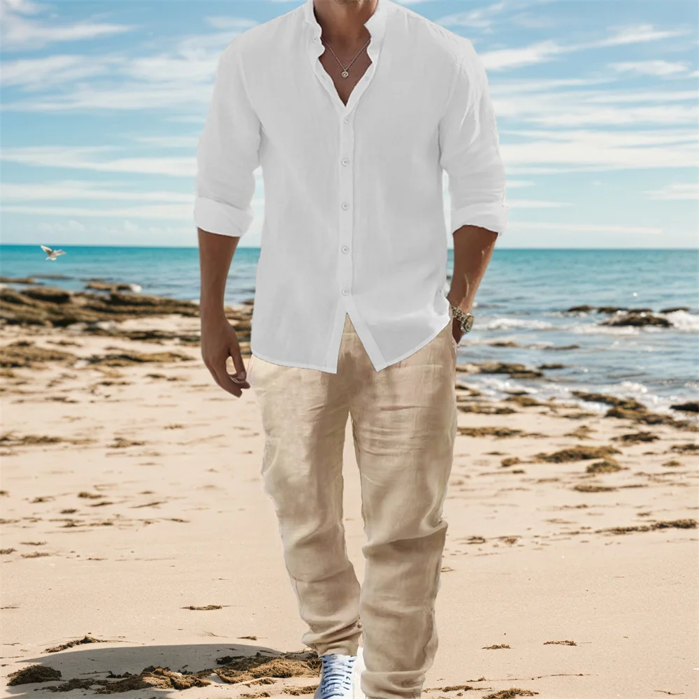 Mens Linen Shirt Long Sleeve - Camicie a maniche lunghe in cotone