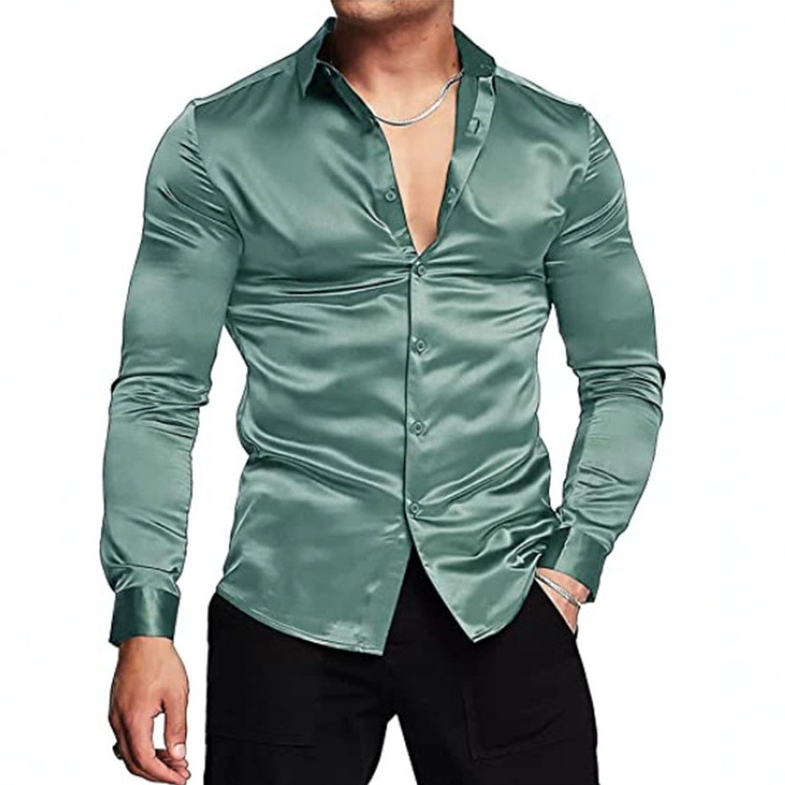 Mens Satin Silk Dress Shirt - Camicie in raso di seta primavera
