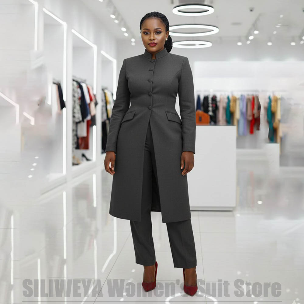 Mandarin Collar Formal Shirt Slim Fit - Completo Due Pezzi da Donna Elegante
