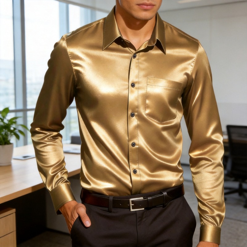 Mens Satin Silk Dress Shirt - Camicia da Uomo in Seta Satinata