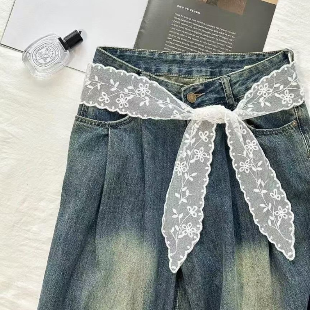 Jeans - Cintura in Pizzo Bianco per Donne,