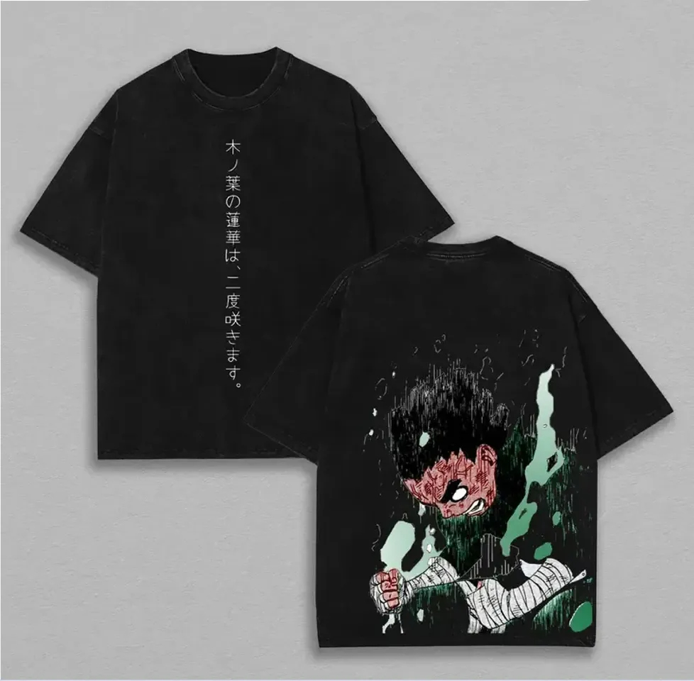 Acid Wash Vintage Graphic T Shirt - T-Shirt Rock Lee Naruto da Uomo,