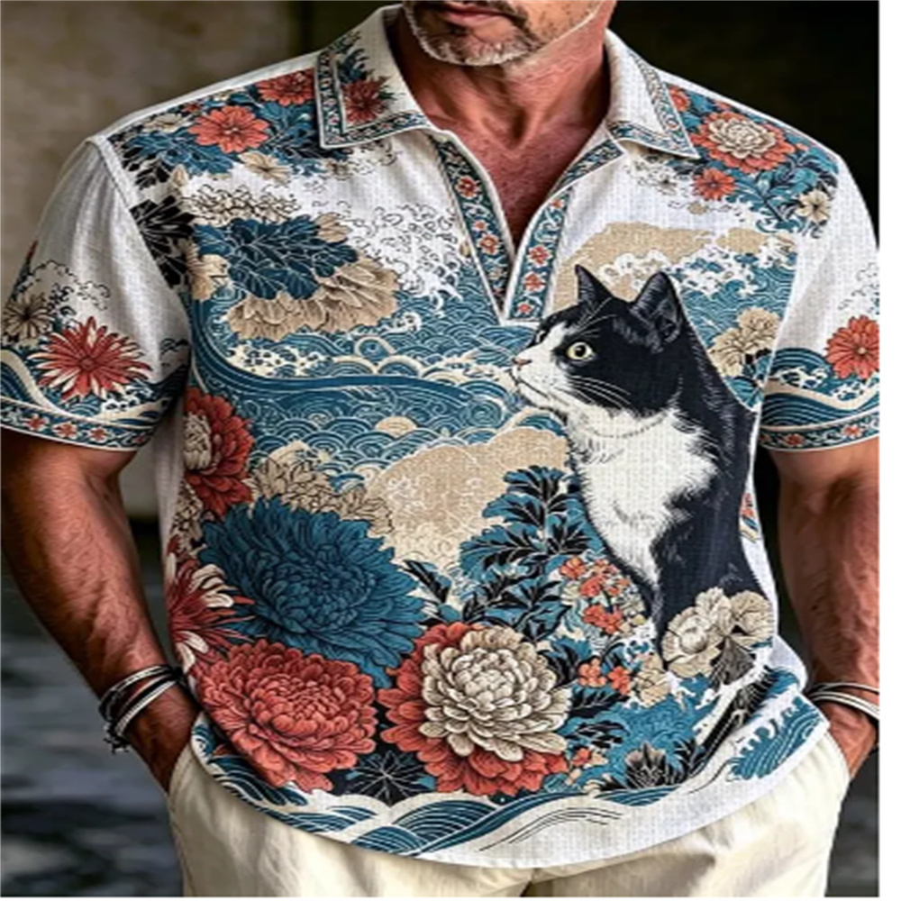 Vintage Hawaiian Floral Shirt - Polo a Maniche Corte da Uomo,