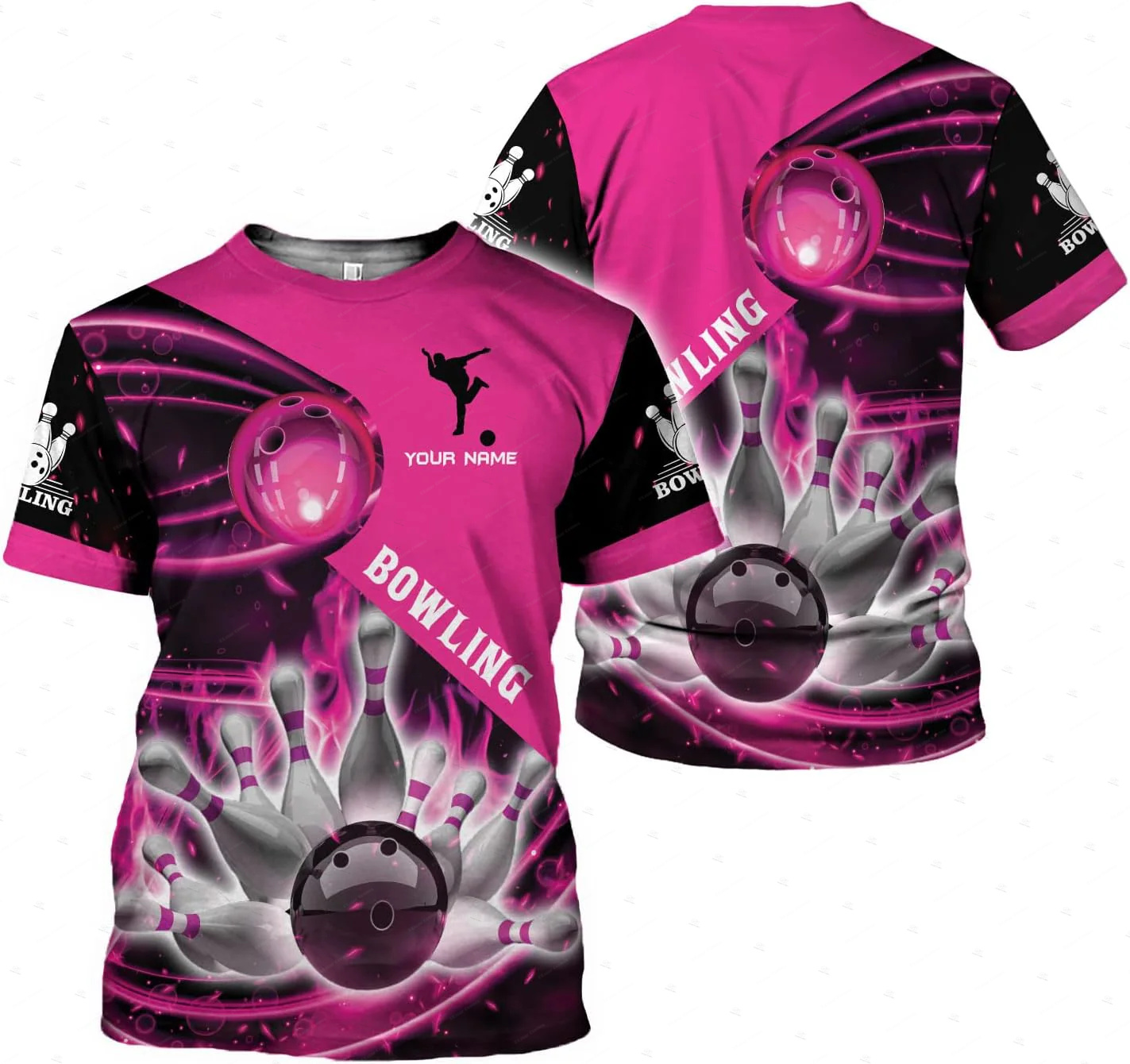 Short Sleeve Bowling Shirt Retro - Nome personalizzato Gradiente Bowling Fiamma Graffiti