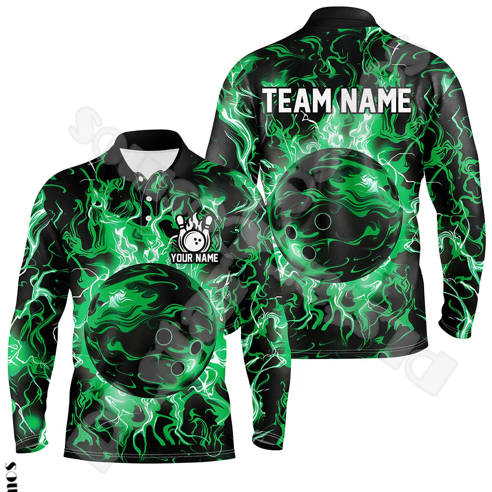 Short Sleeve Bowling Shirt Retro - Nome personalizzato Strike Bowling Player Flame