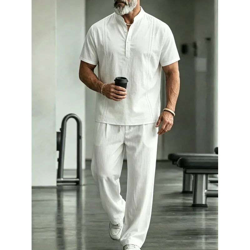 Mens Linen Shirt Long Sleeve - Completo Casual da Uomo in Lino