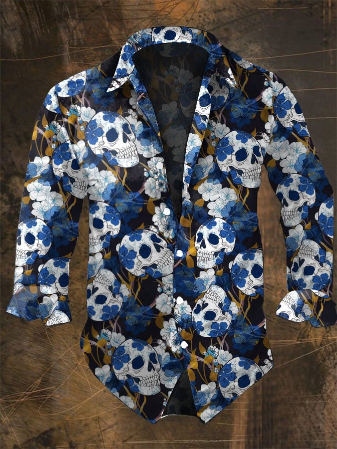 Vintage Hawaiian Floral Shirt - Halloween uomo Dark Skull Prints camicia