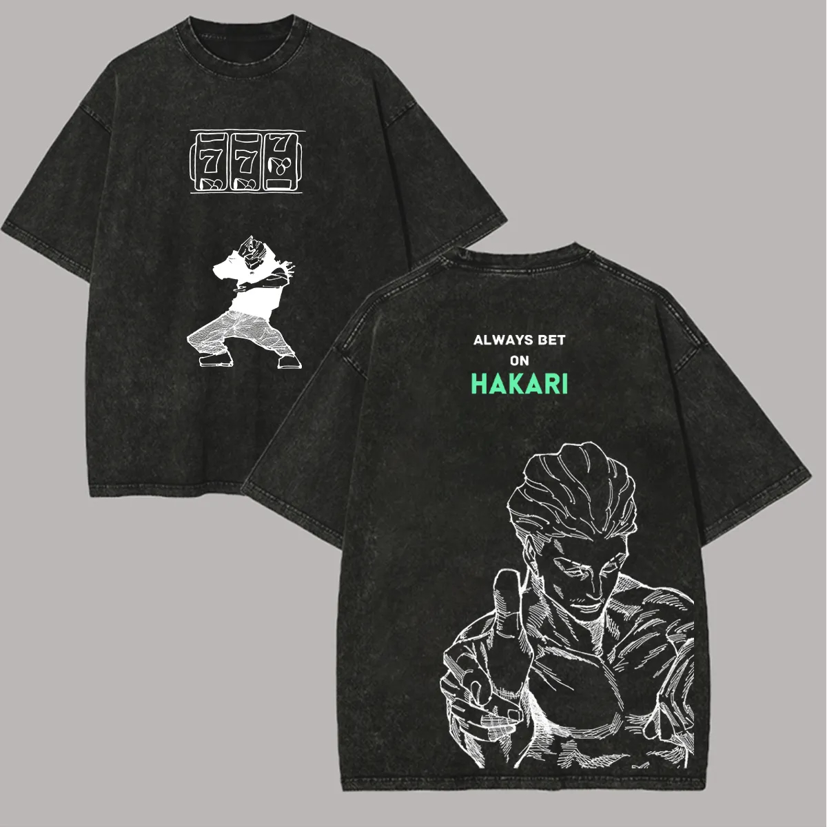 Acid Wash Vintage Graphic T Shirt - T-Shirt Jujutsu Kaisen Hakari con Stampa