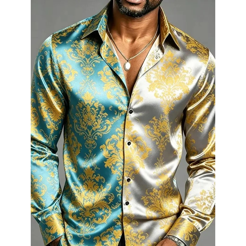 Mens Satin Silk Dress Shirt - Camicie da Uomo in Raso di