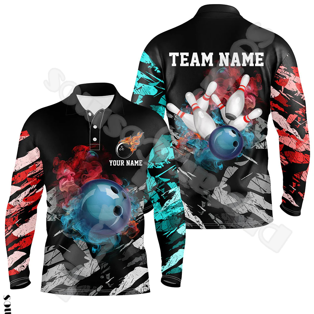 Short Sleeve Bowling Shirt Retro - Nome personalizzato Strike Bowling Player Flame