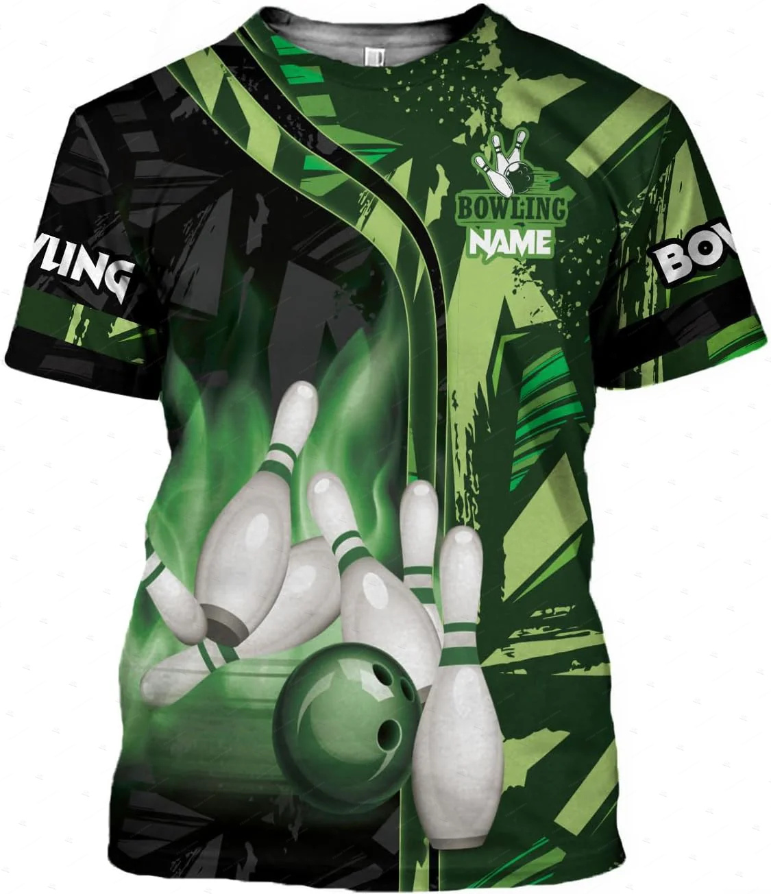 Short Sleeve Bowling Shirt Retro - Nome personalizzato Gradiente Bowling Fiamma Graffiti