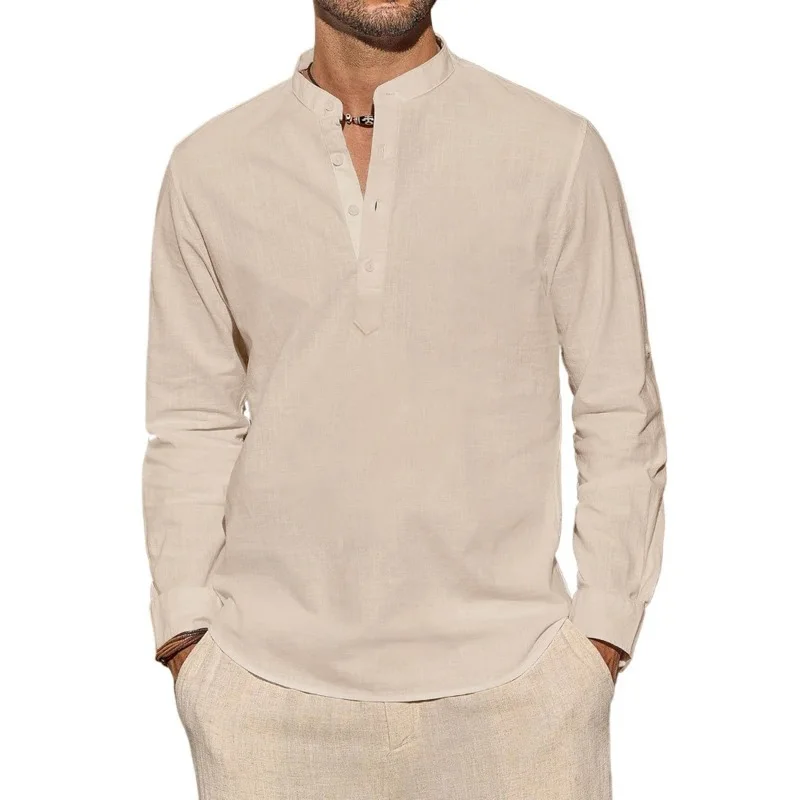 Mens Linen Shirt Long Sleeve - T-shirt a maniche lunghe da uomo