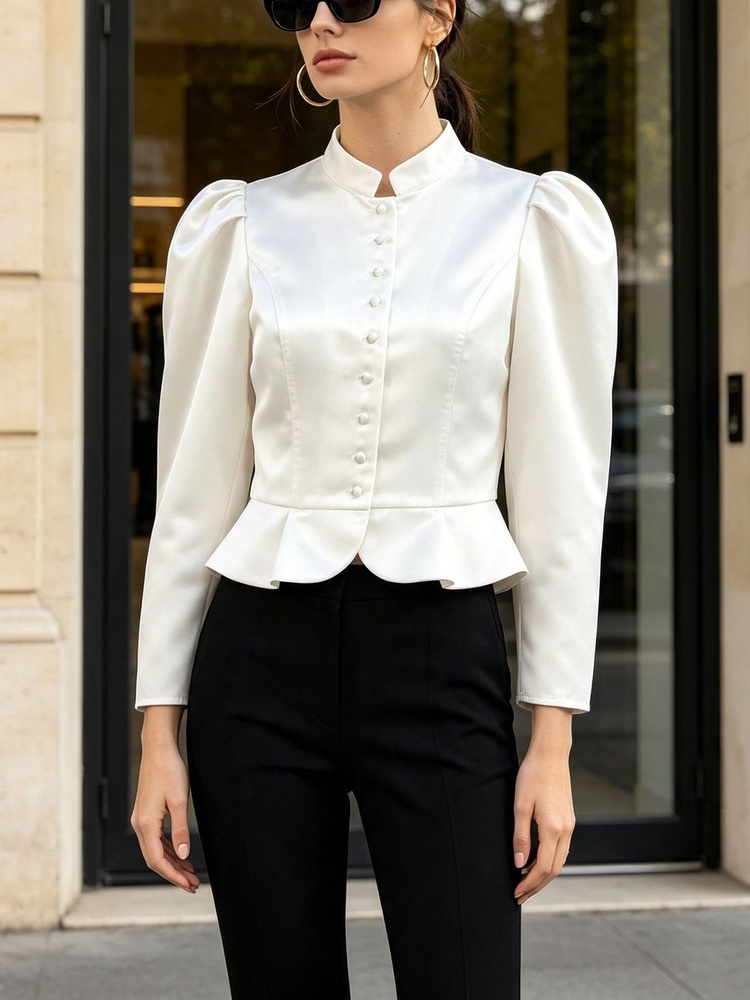 Mandarin Collar Formal Shirt Slim Fit - Camicetta Tossy con volant, maniche lunghe,