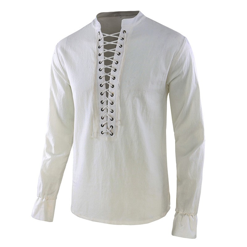 Mens Linen Shirt Long Sleeve - Camicia Rinascimentale da Uomo, Top Medievale