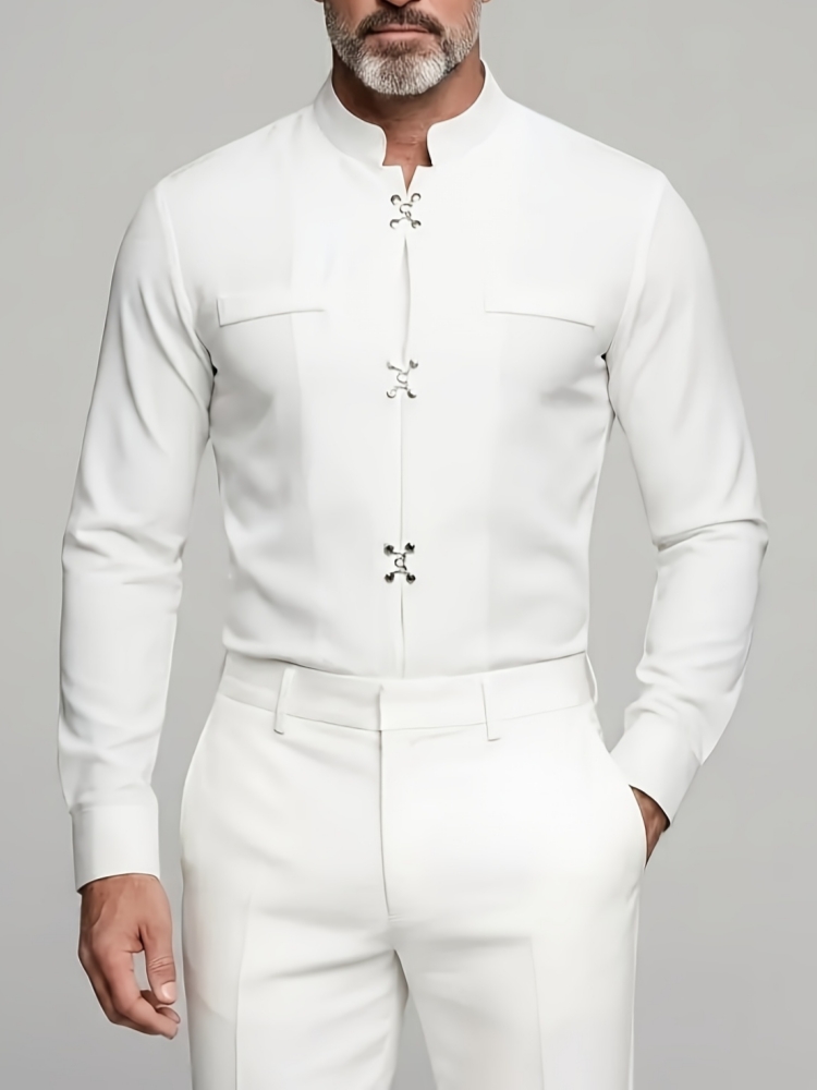 Mandarin Collar Formal Shirt Slim Fit - Camicia di Lusso da Uomo con