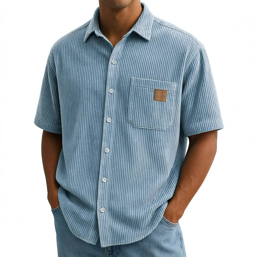 Corduroy Button Up Shirt Men - Camicia a maniche corte in velluto