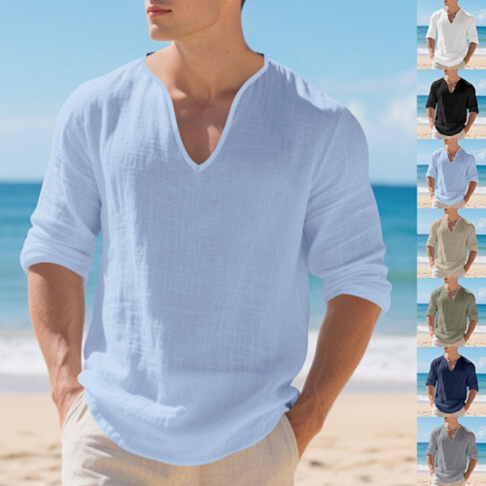 Nuova T-shirt da uomo american - Mens Linen Shirt Long Sleeve recensione e prezzo