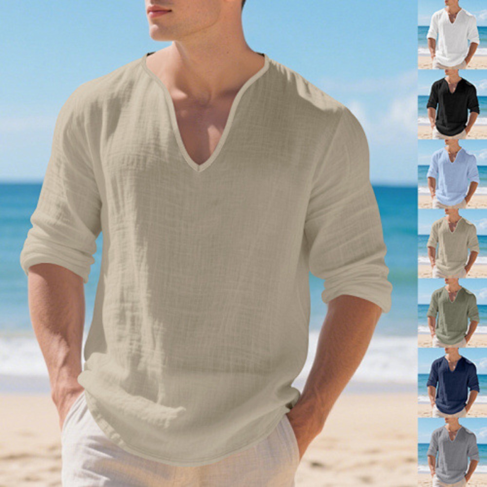 Nuova T-shirt da uomo american - Mens Linen Shirt Long Sleeve recensione e prezzo