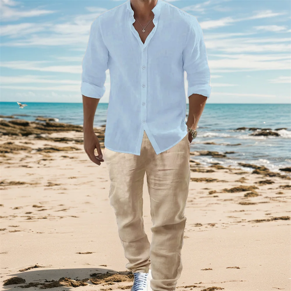 Camicie a maniche lunghe in co - Mens Linen Shirt Long Sleeve recensione e prezzo