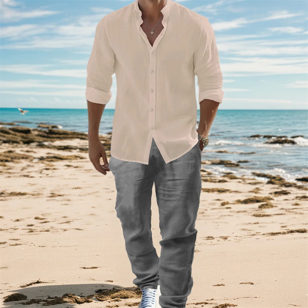 Camicie a maniche lunghe in co - Mens Linen Shirt Long Sleeve recensione e prezzo