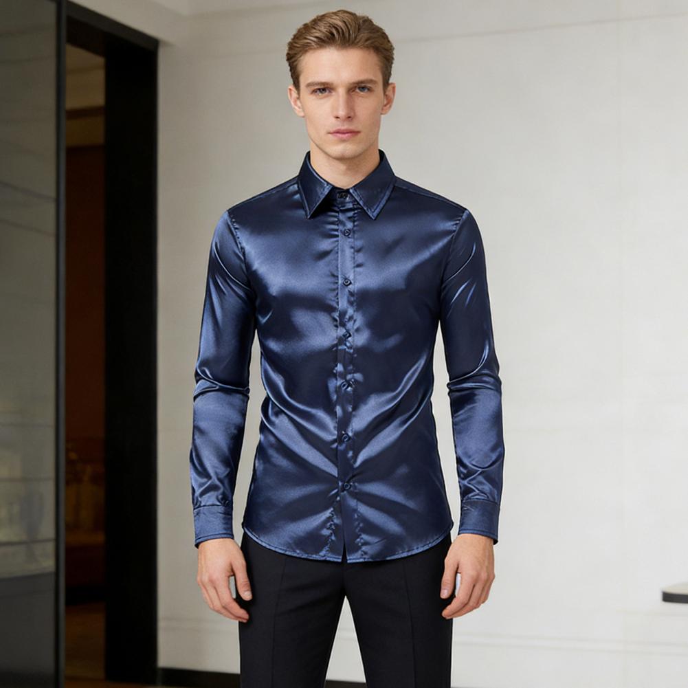 Camicia in Raso di Seta Blu Ar - Mens Satin Silk Dress Shirt recensione e prezzo