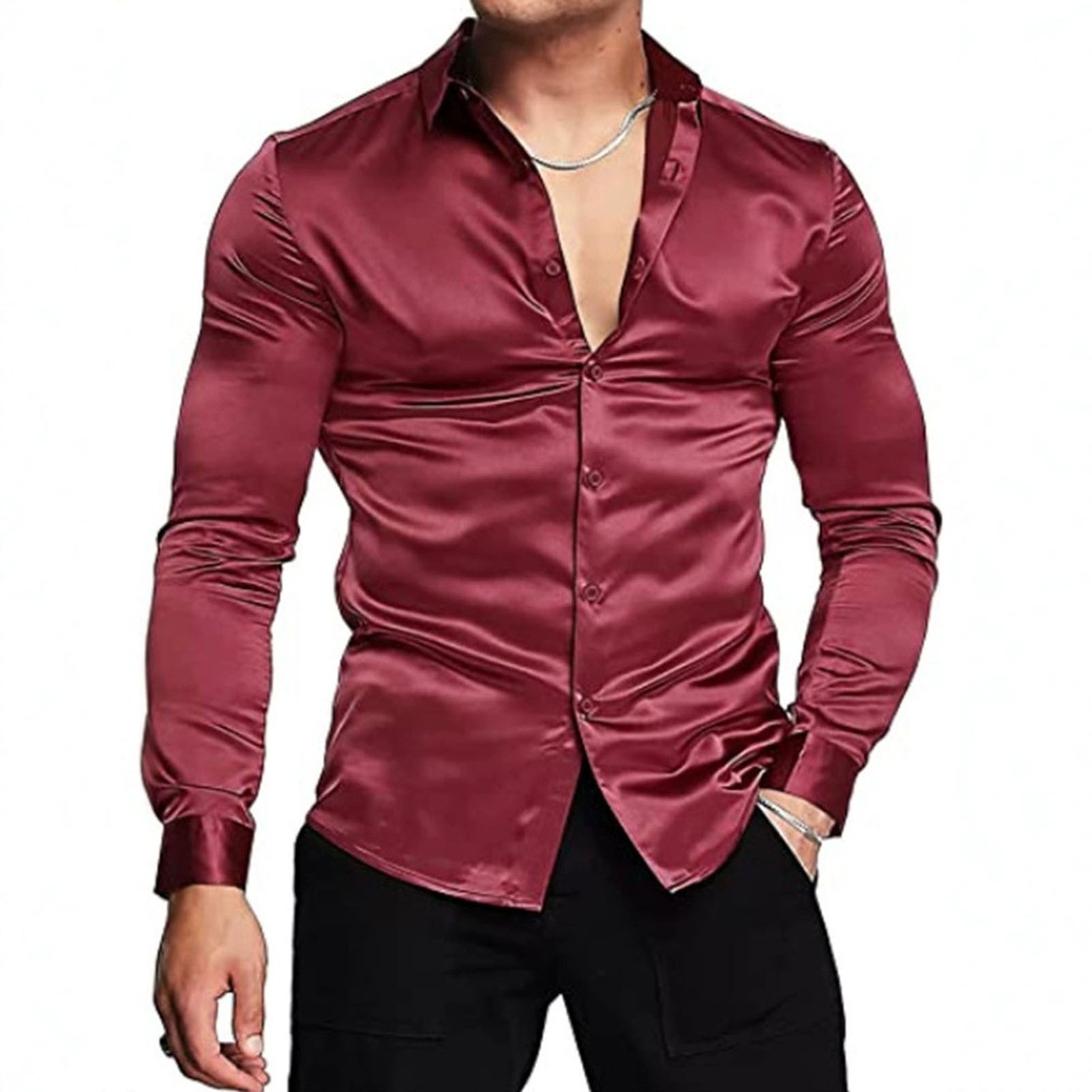 Camicie in raso di seta primav - Mens Satin Silk Dress Shirt recensione e prezzo