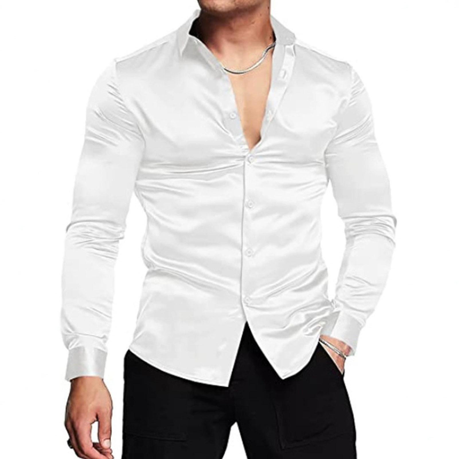Camicie in raso di seta primav - Mens Satin Silk Dress Shirt recensione e prezzo