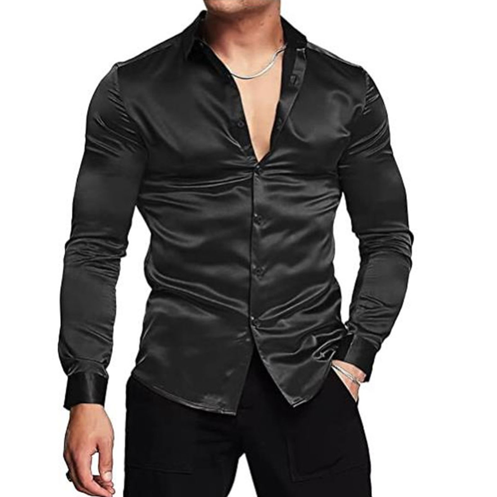 Camicie in raso di seta primav - Mens Satin Silk Dress Shirt recensione e prezzo