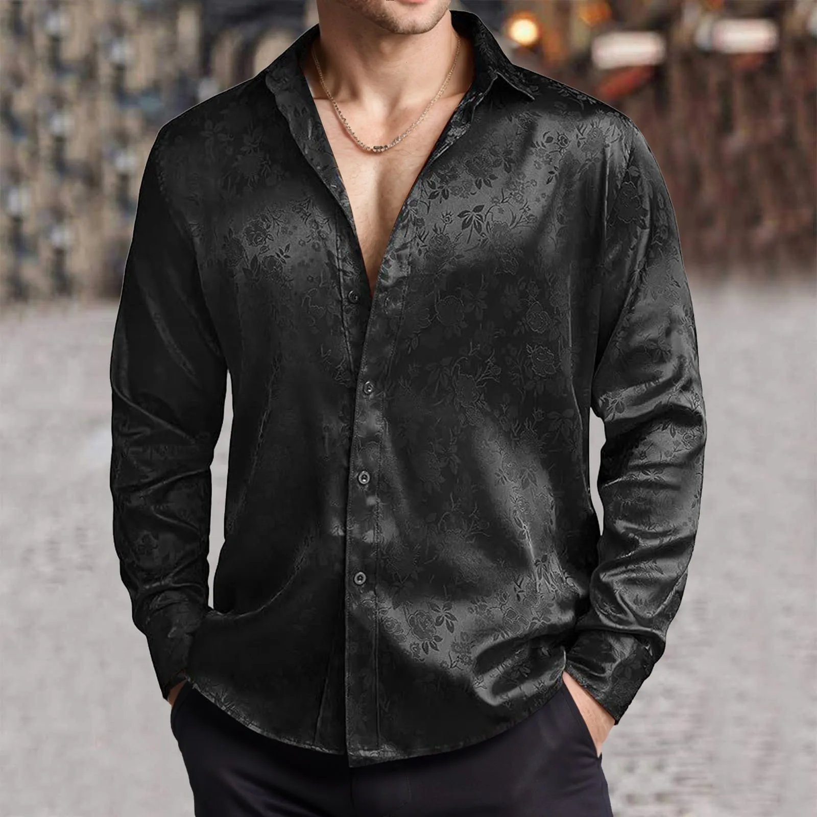 Camicia elegante da uomo in ra - Mens Satin Silk Dress Shirt recensione e prezzo
