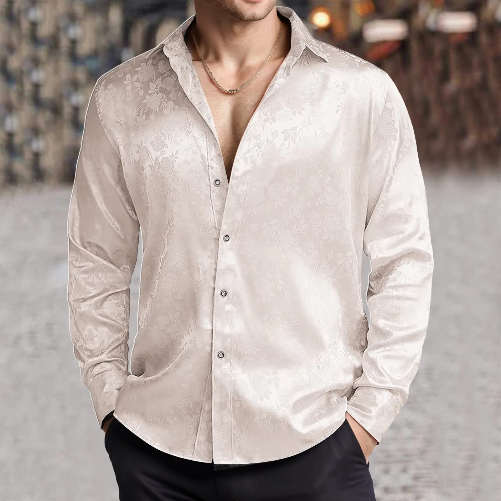 Camicia elegante da uomo in ra - Mens Satin Silk Dress Shirt recensione e prezzo
