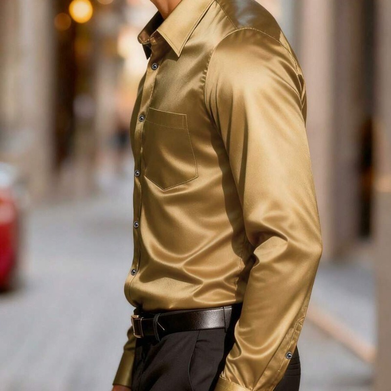 Camicia da Uomo in Seta Satina - Mens Satin Silk Dress Shirt recensione e prezzo