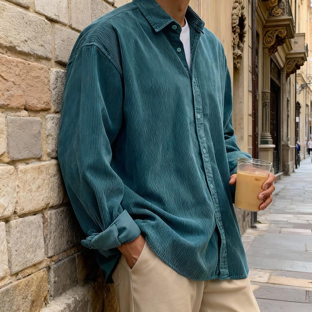 Nuova Camicia da Uomo in Vellu - Corduroy Button Up Shirt Men recensione e prezzo