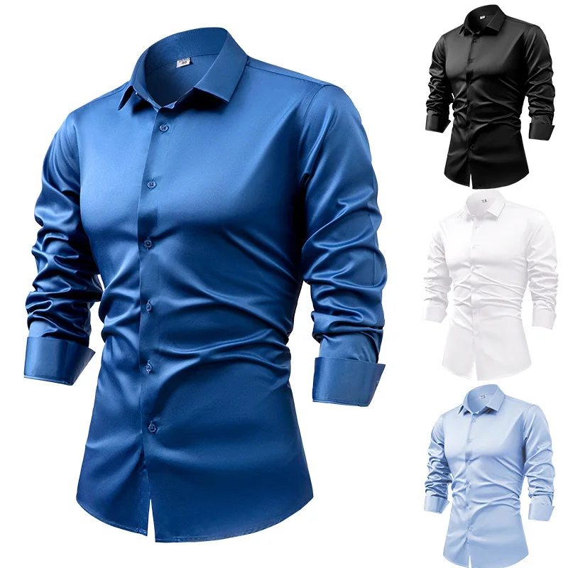 2025 Camicie eleganti da uomo  - Mens Satin Silk Dress Shirt recensione e prezzo