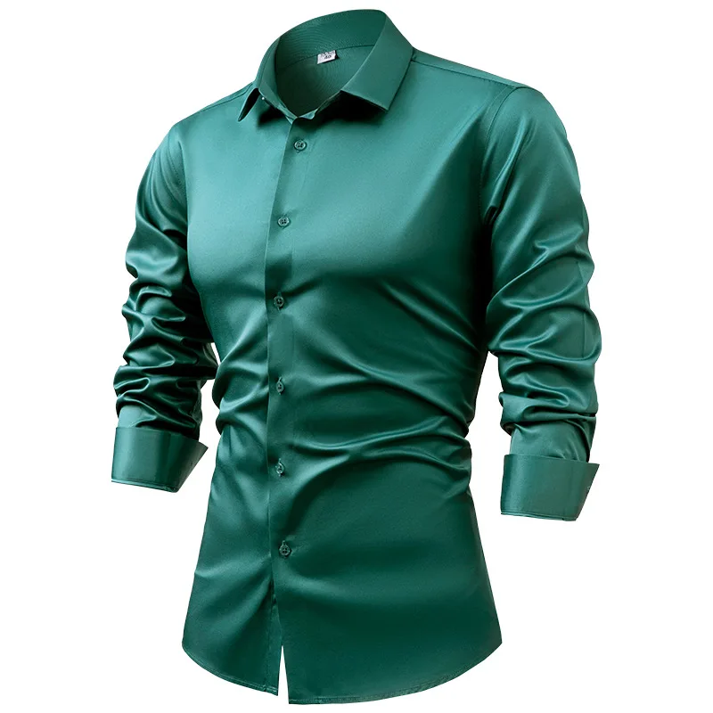 2025 Camicie eleganti da uomo  - Mens Satin Silk Dress Shirt recensione e prezzo