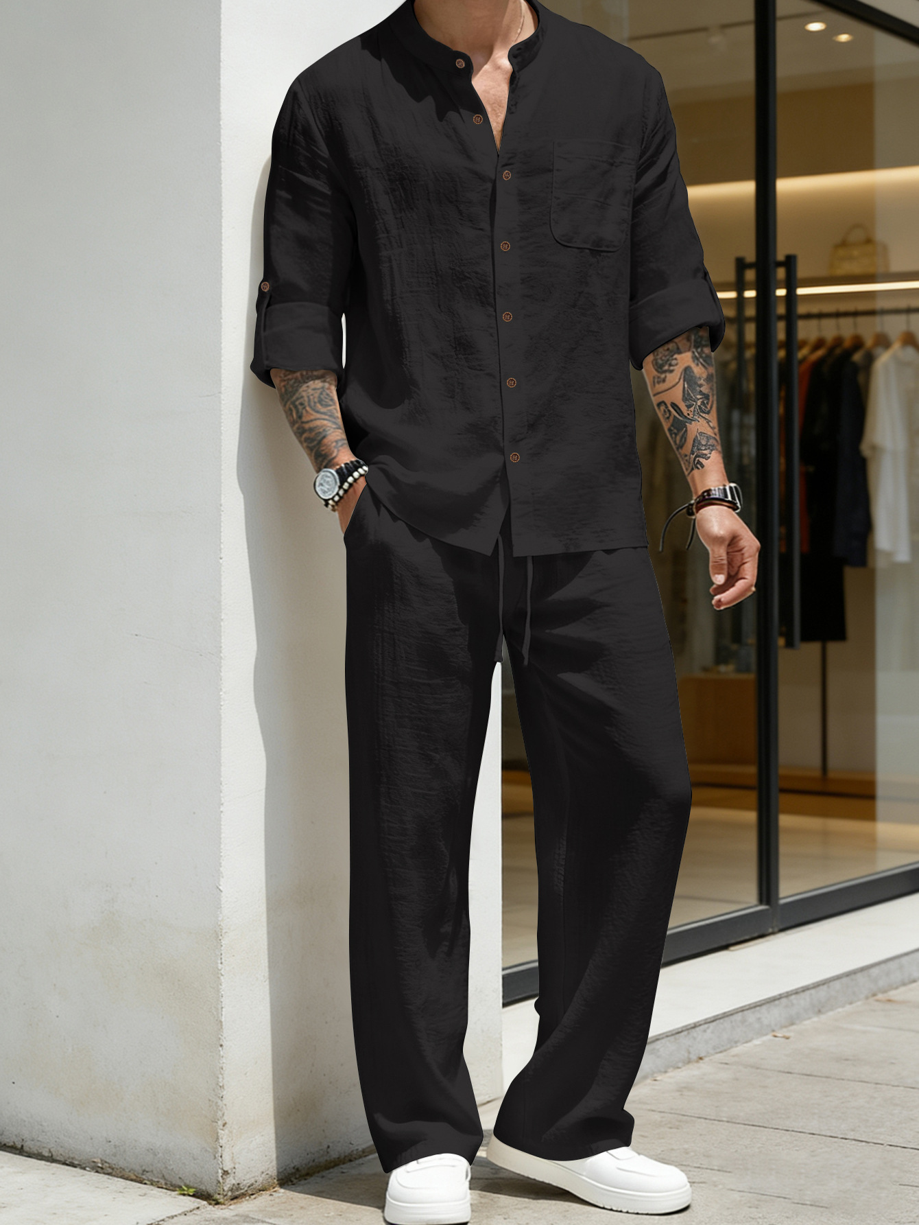 Completo da spiaggia con camic - Mens Linen Shirt Long Sleeve recensione e prezzo